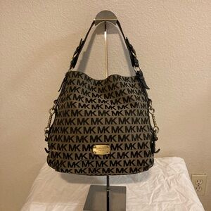 Michael Kors Black and Tan Monogram Tote